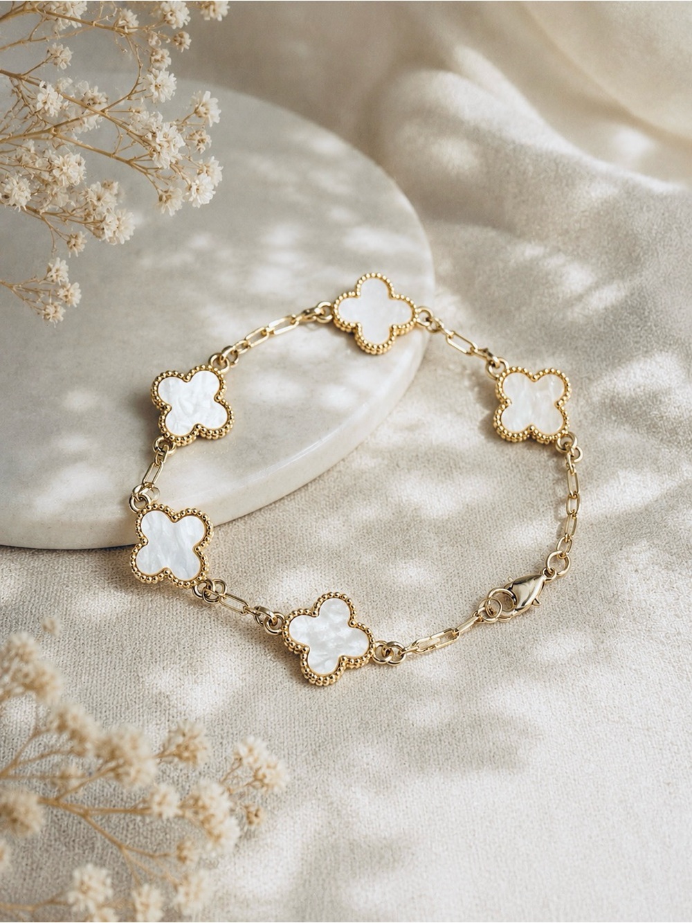 Gold Clover Mother-of-Pearl Bracelet - Women Jewelry